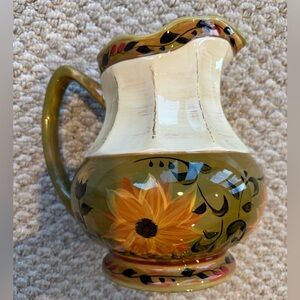 Hand-Painted Floral Ceramic Pitcher
